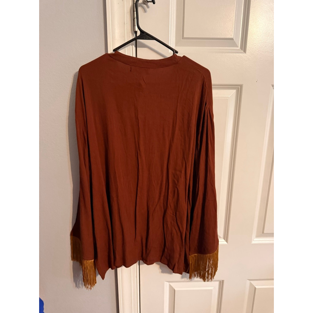 Women's WEWOREWHAT Brown Fringe Button Down Shirt M with Gold Accents - Picture 3 of 5